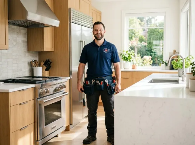 Appliance Repair Hero technician in a Albion, IA kitchen after an appliance repair